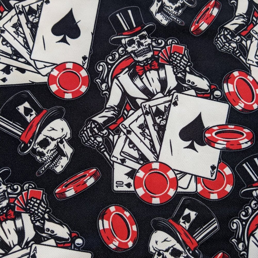 Men's Druids Polo Shirt Skeleton playing poker skulls cards chips EXCELLENT XL